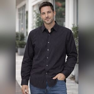 Calvin Klein Slim Fit Black Pinstripe Button Down Understated Luxury